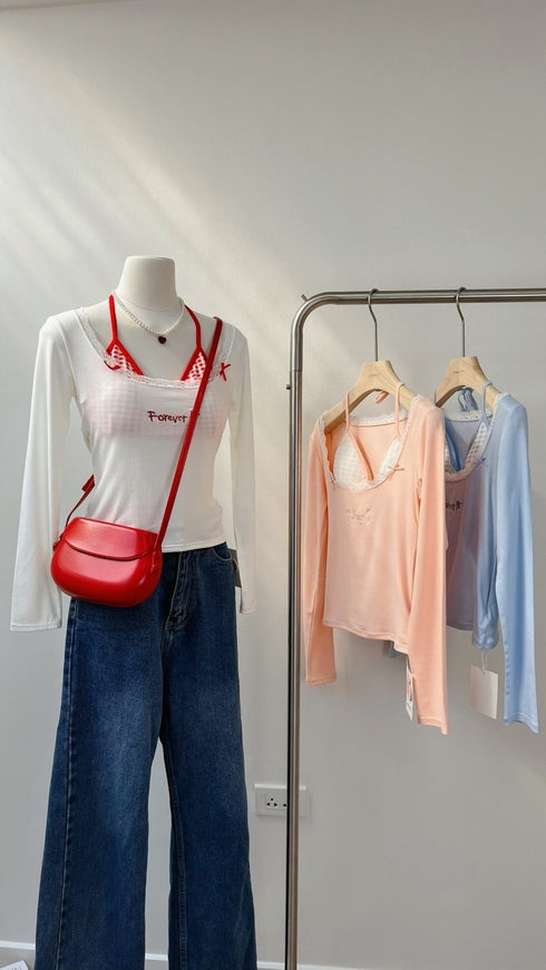 Women Stylist Halter Neck Bralettes Round Neck Long Sleeves Tops